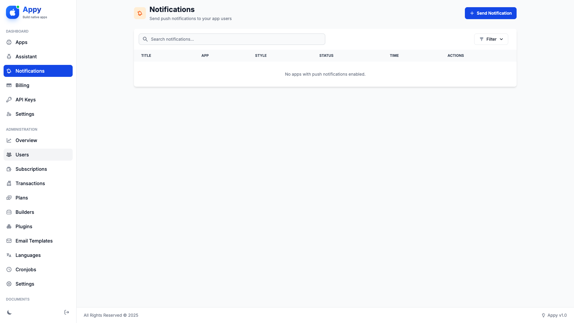 Notifications page